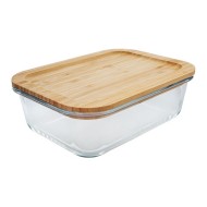 Porta Mantimento 1 Litro 19,5 Cm Por 14,5cm Hermético Retangular Com Tampa De Bambu